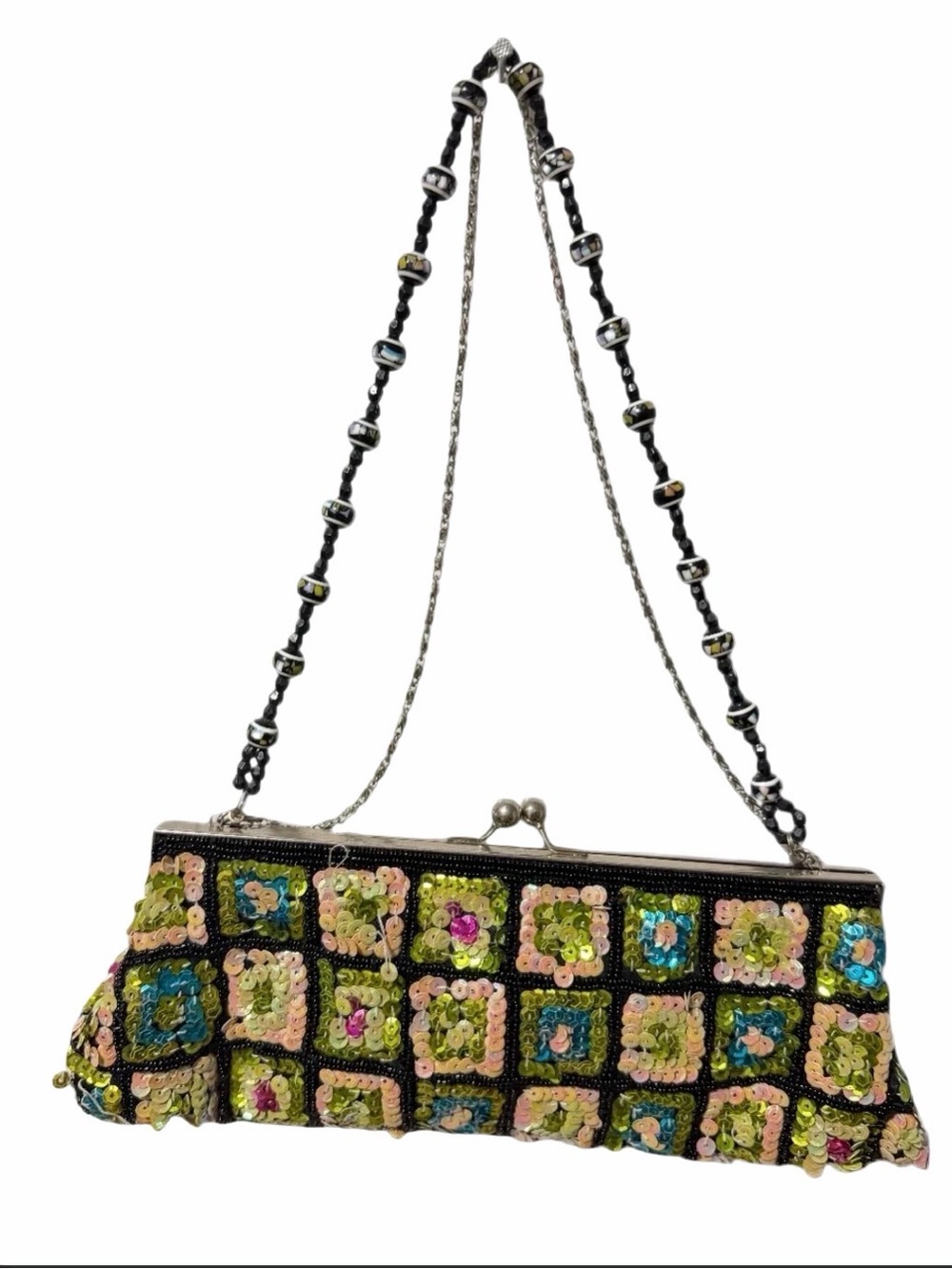 Cato Black Multicolor Sequin Beaded Clutch